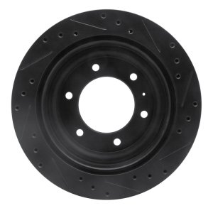Acura SLX Brake Rotor (1) - Rear Left - R1 Concepts - Drilled & Slotted - Black - `92-`04